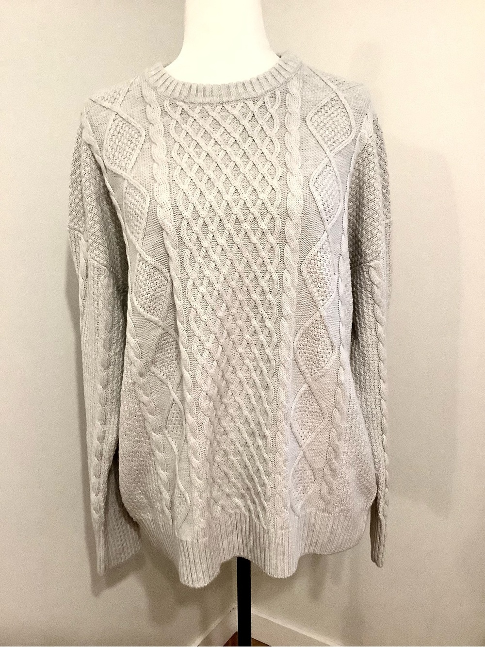 Kersh Women’s Light Gray Cable Knit Wool Rich Blend Crewneck Sweater Sz.XL